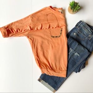 Express Quarter Sleeve Ruffled Sweatshirt